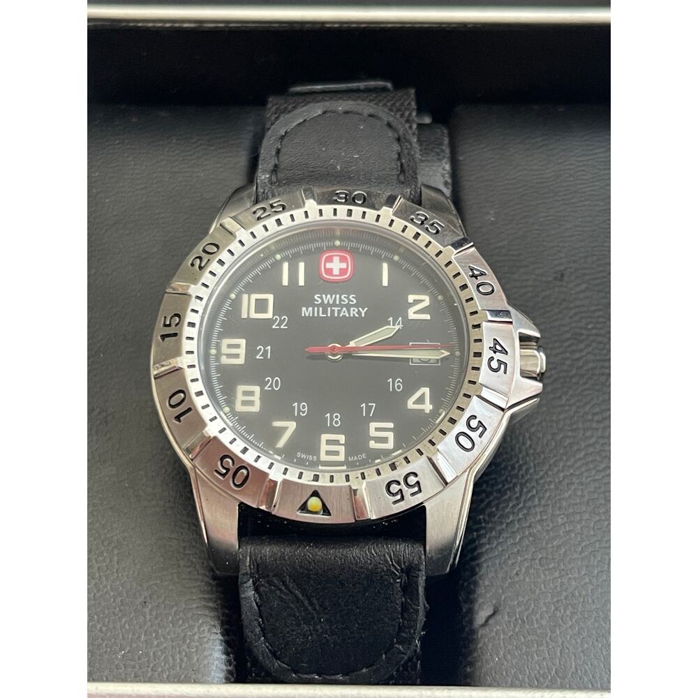 Wenger Swiss Military Watch Men Black Dial Steel Date Round